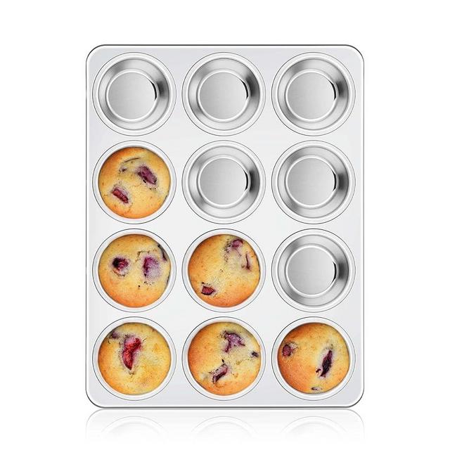 Homikit 1 Pack Muffin Pan, Stainless Steel Cupcake Tin with 12 Cups Regular Size, 13.8" x 10.4" Nonstick Metal Egg Bites Tray for Oven Baking, Non Toxic & Rust Free, Easy Release & Dishwasher Safe