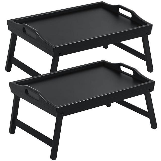2 Pack Bed Tray Table Breakfast Trays Serving Tray Bamboo Bed Laptap with Floding Legs Handles and Phone Holders