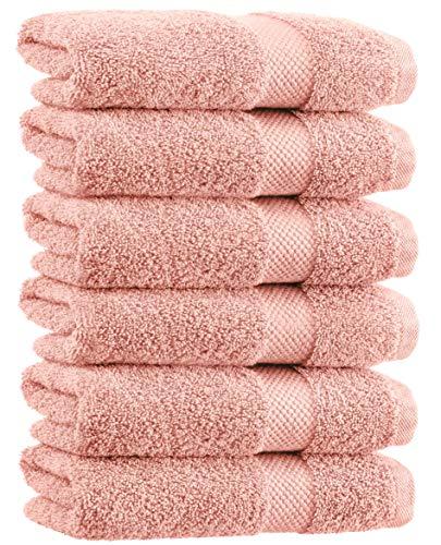 White Classic Luxury Hand Towels | Cotton Hotel spa Bathroom Towel | 16x30 | 6 Pack | Pink