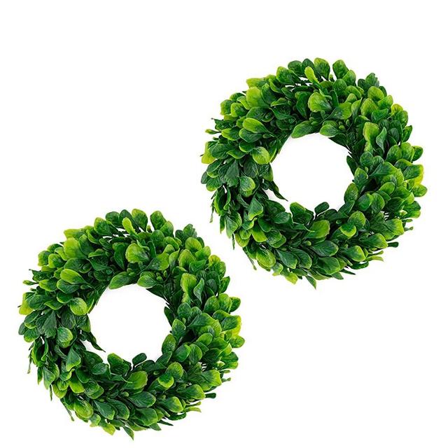 Small Boxwood Wreath 10 inch 2 Pack Mini Artificial Greenery Wreath Centerpiece Indoor Front Door Home Wall Window Wedding Candle Wreath Farmhouse Party Festival Decor 2 Pack