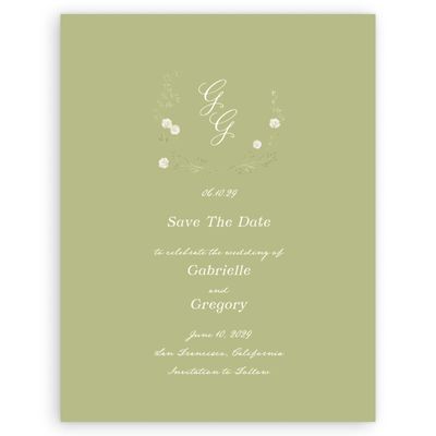 Soft Moss, Green Wedding Digital Save the Date - Margot Portrait