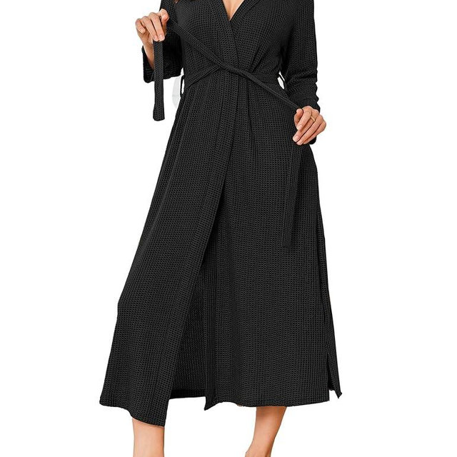 Ekouaer Women's Robe Long Waffle Knit Bathrobe Lightweight Soft Kimono Robes Loungewear S-XXL