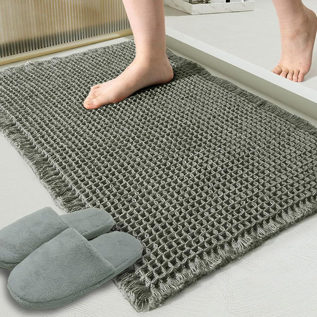 ZALL Waffle Bath Mat,Dark Green Super Absorbent Non Slip Bathroom Rug,17x24inch,Machine Washable Ultra Soft Floor Mats