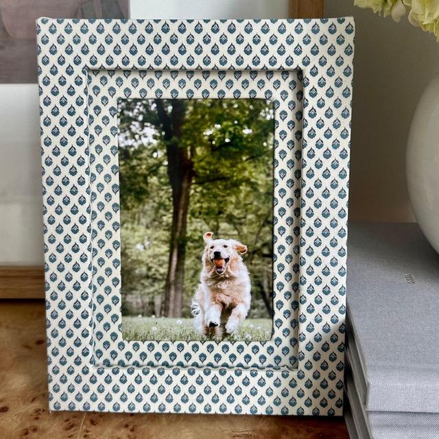 Blue & Ivory Delicate Geo Fabric Wrapped Picture Frame and Mat - 4x6 photo