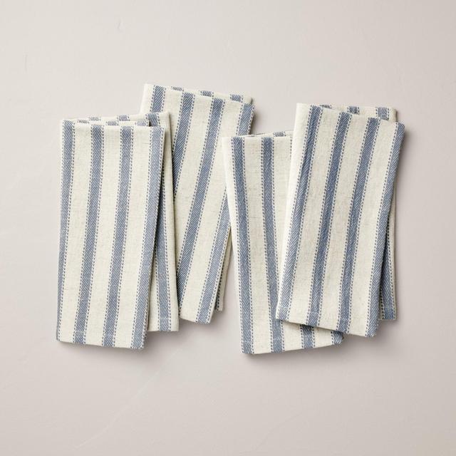 4pk Engineered Stripe Cloth Napkins Blue/Natural - Hearth & Hand™ with Magnolia