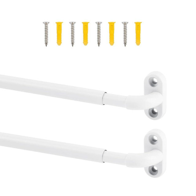 TYRON 2 Pack Screwed Sash Curtain Rod Adjustable 18-30 Inch, 3/8 In. Diameter, French Door Curtain Rods (White)