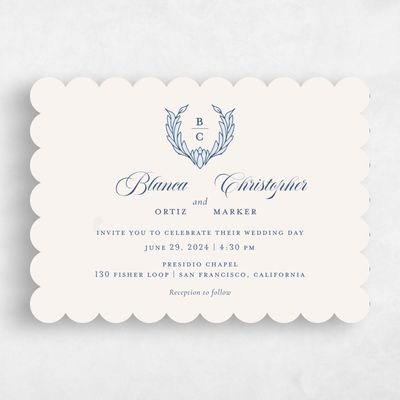 Blue Scalloped Wedding Invitation - Loxley Landscape