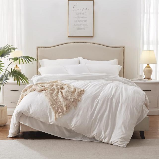 White Duvet Cover Queen Size - Soft Duvet Cover Set 3 Piece Washed Microfiber Bedding Set with Zipper Closure, 1 Duvet Cover 90x90 inches and 2 Pillow Shams