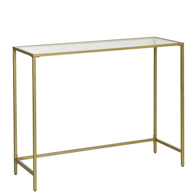VASAGLE Console Table, Tempered Glass Sofa Table, Modern Entryway Table, Metal Frame, Easy to Assemble, Adjustable Feet, for Living Room, Hallway, Golden ULGT26G
