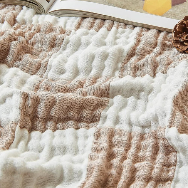 EMME Cooling Muslin Queen Blanket for Bed - Checkered Lightweight Summer Cotton Blankets of Rayon Derived from Bamboo for Hot Sleepers, Ultra Soft Breathable Gauze