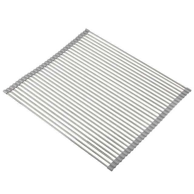 SunCleanse 20.8’’ x 18.1’’ Dish Drying Rack Multipurpose Foldable Roll Up Dish Rack Drying Rack Stainless Steel Kitchen Over Sink Drying Rack for Dishes, Cups, Fruits and Vegetables, Gray
