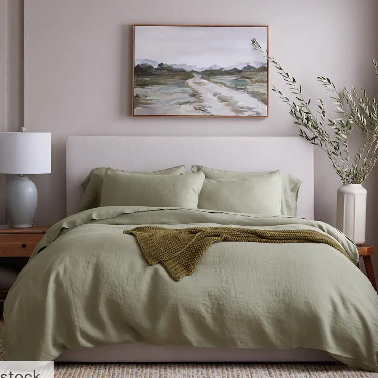 European Linen Duvet Cover Set - Full/Queen (Color: Willowleaf)