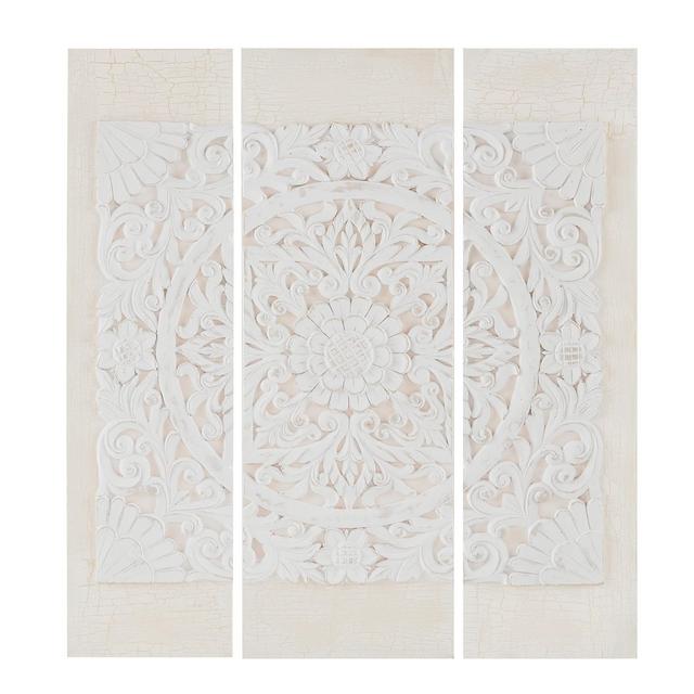 Wooden Mandala 3D Embellished Canvas 3pc Decorative Wall Art Set White