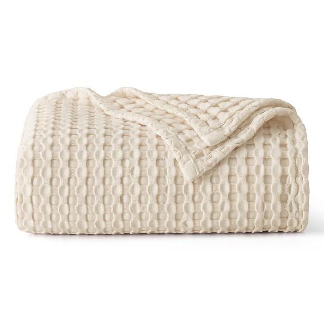 Bedsure Cooling Cotton Waffle Twin XL Blanket - Lightweight Breathable Rayon Derived from Bamboo Blankets for Hot Sleepers, Luxury Throws for Bed, Couch and Sofa, Beige, 66x90 Inches