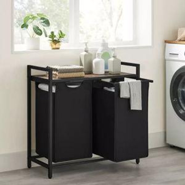 VASAGLE Laundry Hamper Laundry Basket with 2 Pull-Out Bags Laundry Sorter with Shelf