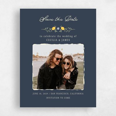 Grayed Navy, Blue Wedding Save the Date - Brume Photo