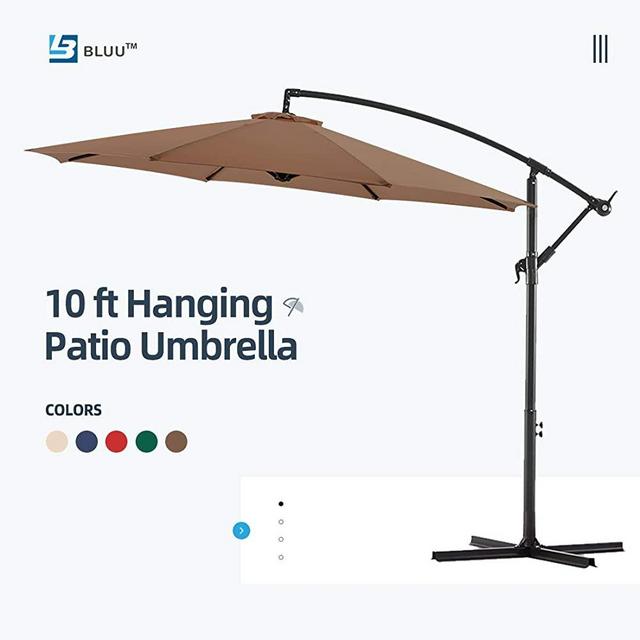 WUFF Bluu 10ft Patio Offset Umbrella Cantilever Umbrella Hanging Market Umbrella Outdoor Umbrellas with Crank & Cross Base(Wood)