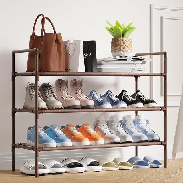 Sakugi Shoe Rack - X-LARGE Shoe Organizer, 3-Tier Shoe Storage Rack, Sturdy Shoe Rack for Closet, Garage & Corridor, Stackable Shoe Rack for Entryway, Brown