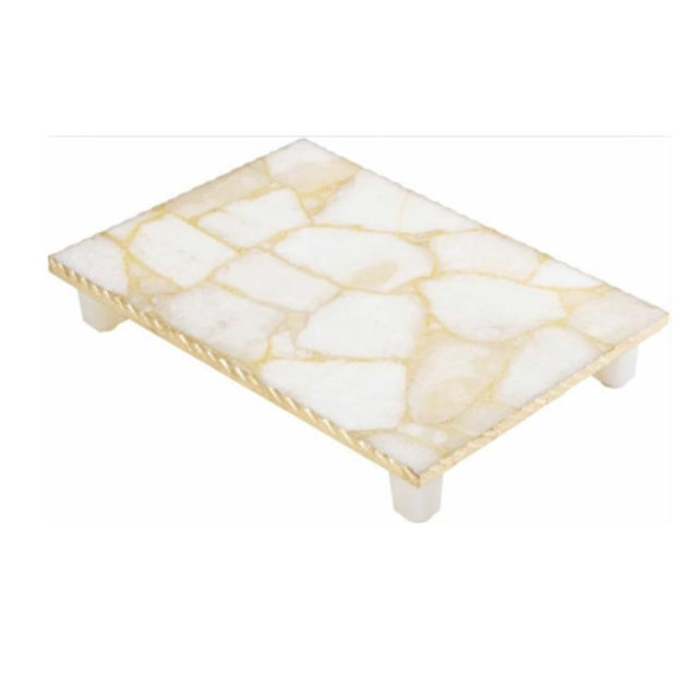 Godinger Challah Board, Cutting Board, Carving Board, Quartz Board – Marble Bread Serving Board with Gold Accents, Perfect for Entertaining and Display, 18" x 12”