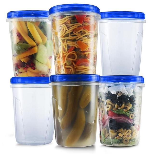 Tafura Soup Freezer Containers with Twist Top Lids | 32 Oz 6 Pack | Freezer Storage Containers Reusable Plastic Food Quart Storage Container with Screw On Lids, Leakproof, BPA Free
