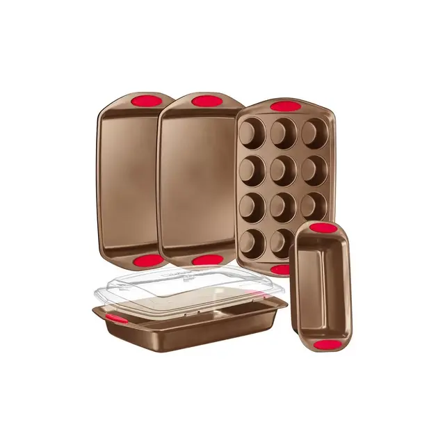 NutriChef 6-Piece Baking Pan Set - PFOA, PFOS, PTFE Free Flexible Nonstick Golden Coating Carbon Steel Bakeware - Professional Home Kitchen Bake