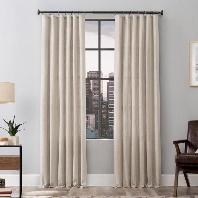 84"x52" Delton Stonewashed Cotton Semi Sheer Ring Top Curtain Panel Beige - Scott Living