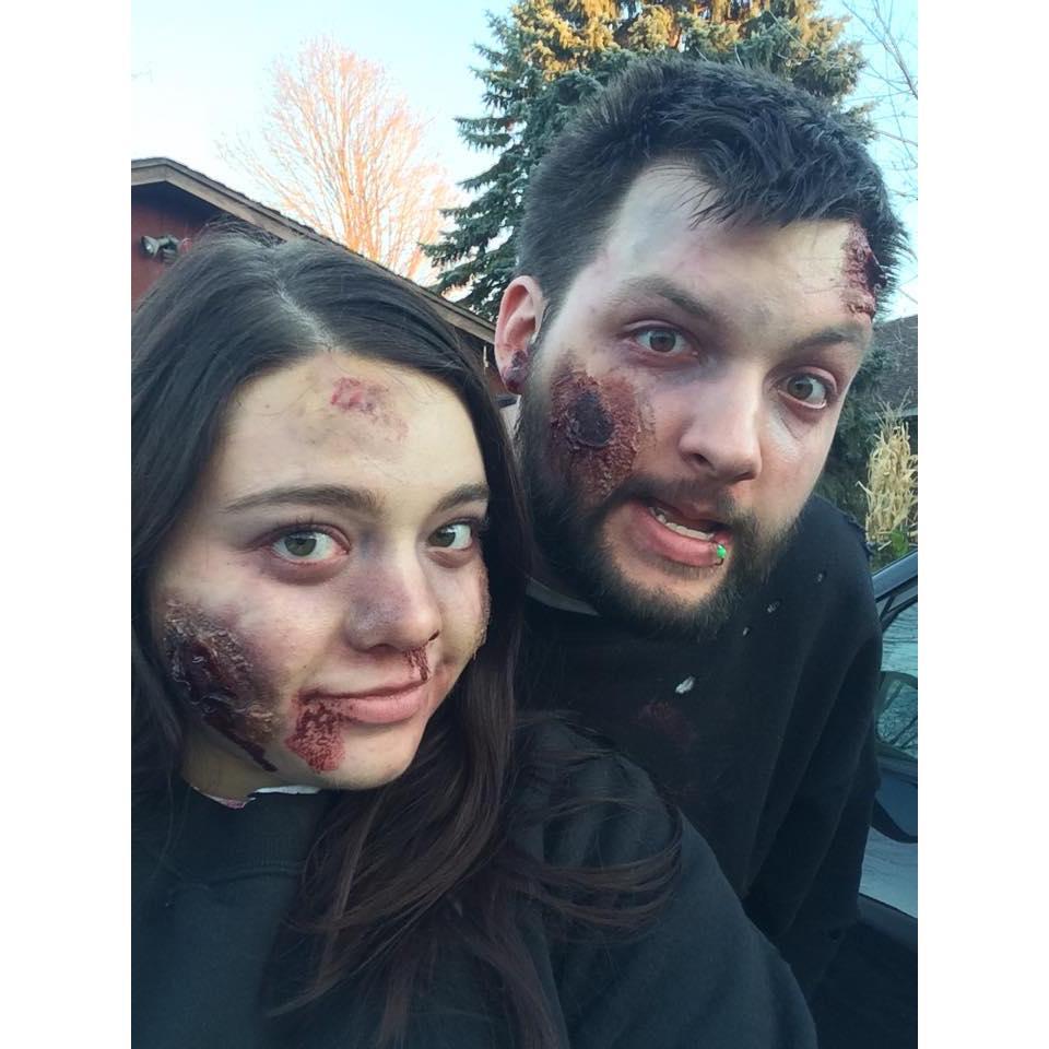 Tessa got up at 4 am to turn us into zombies for Halloween. Drake lost the costume contest to a slutty nurse.