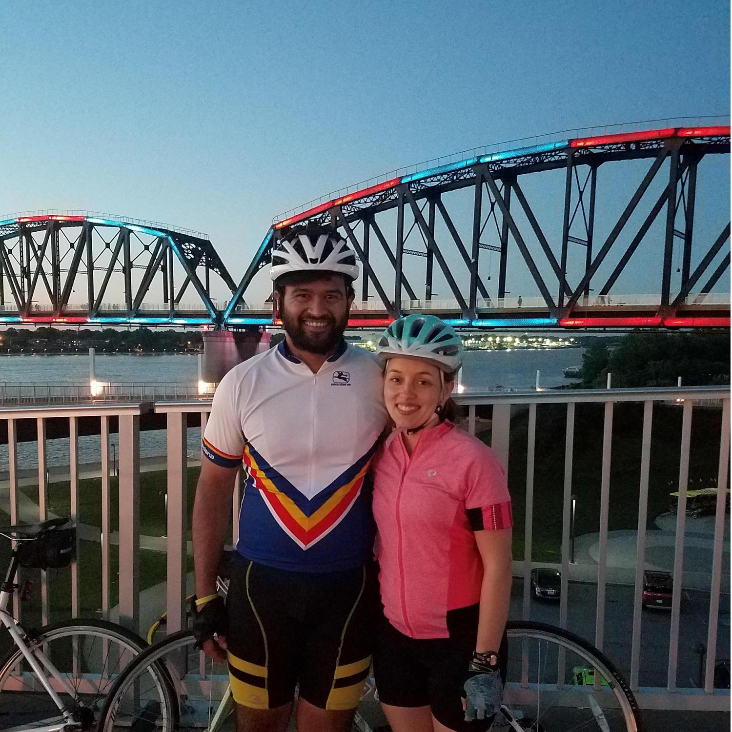 We met in Louisville, KY, in the spring of 2017, and our first date was a bike ride along the waterfront and through downtown. The rest is history!