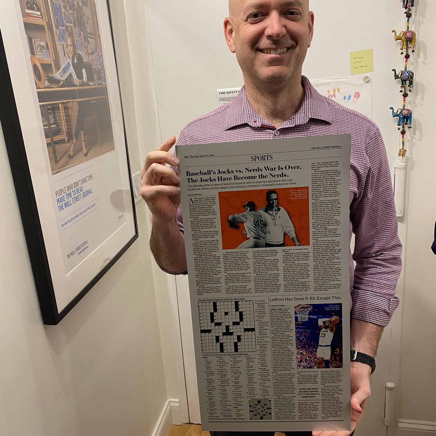 Brian's analysis of LeBron James’ stats landed him in The Wall Street Journal. This is the print plate of the article, which Amanda was able to get through work.