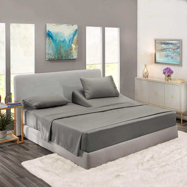 Clara Clark Flex Top King Sheets, 6 Piece Set - Hotel Luxury Sheets for Top Split King Bed, Super Soft Bedding Sheets & Pillowcases, Head Split King Sheets, Charcoal Gray
