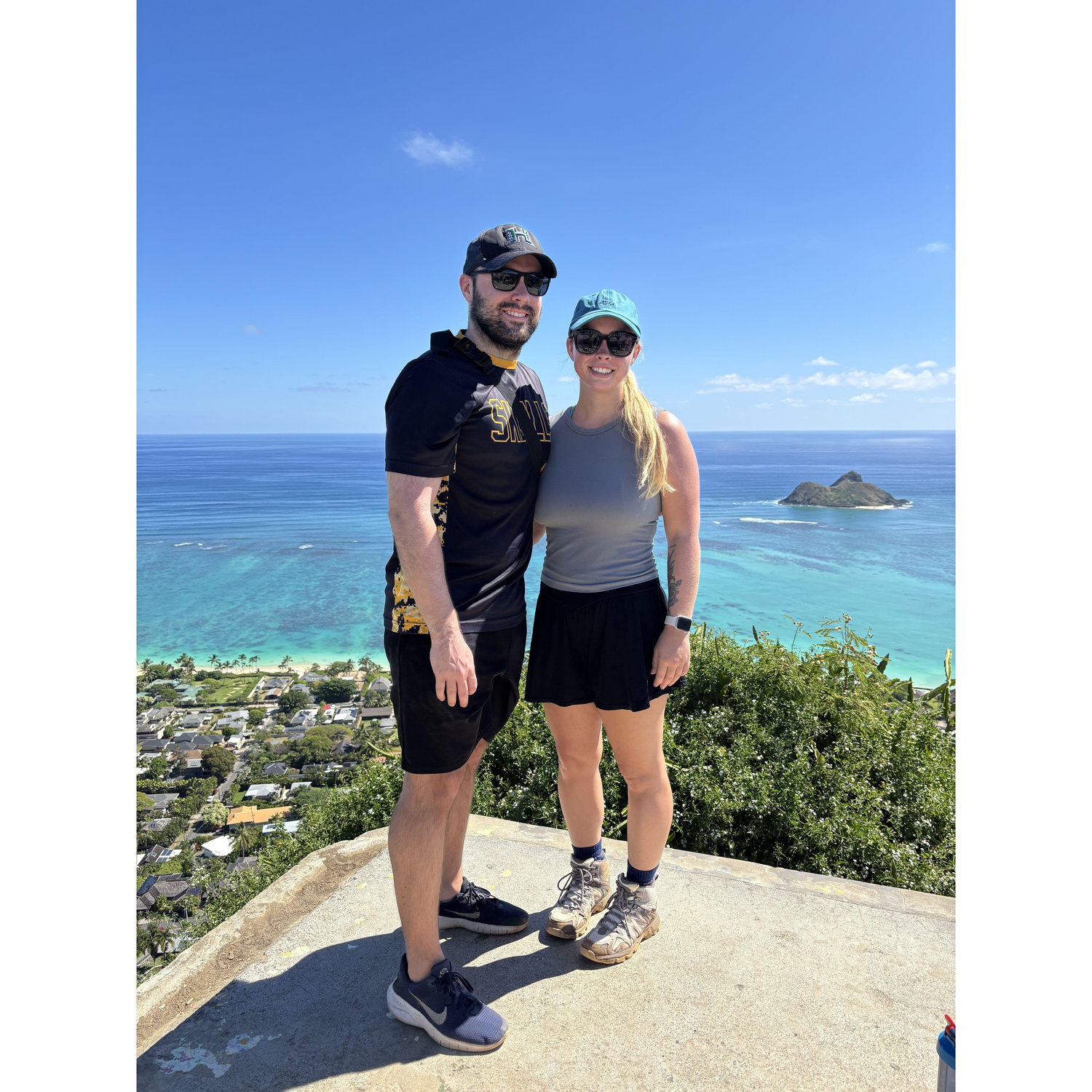 At the top of the Lanikai Pillbox hike on the Windward side of Oahu