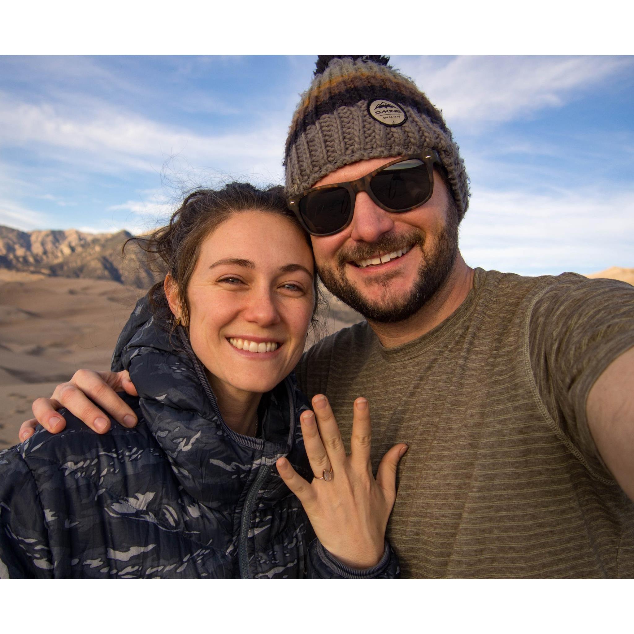 Steve proposed at the Sand Dunes National Park. We hiked to the top of the dunes where we could see the sunset over the whole valley.