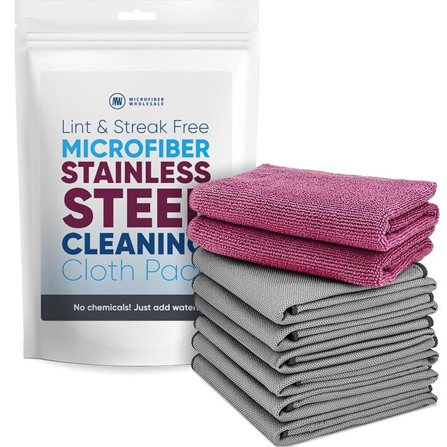 Claro Stainless Steel Cleaner Cloth 8-Pack – Microfiber Cleaning Cloths for Appliances, Sinks & Fridge | Lint-Free Streak-Free Stainless Reusable Alternative to Chemical Cleaners