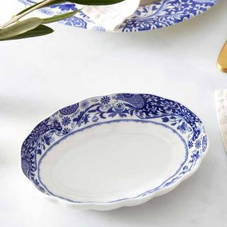 Blue Italian Brocato Oval Fluted Dish