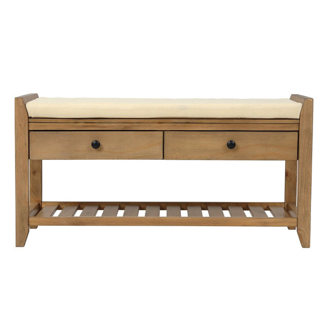 Bella Depot Entryway Storage Bench with Cushioned Seat and Drawers and Bottom Shelf - Natural