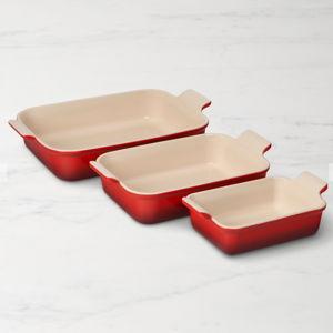 Le Creuset Stoneware Heritage Set 3 Rectangular Dishes, Cerise