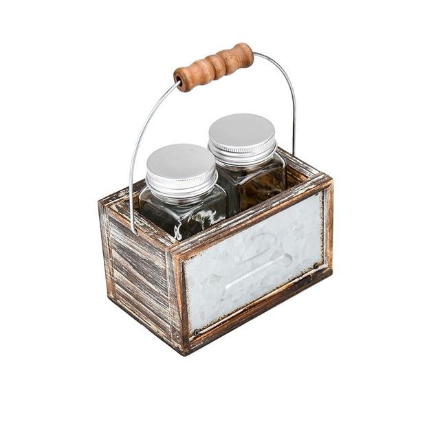 Rustic Kitchen Salt and Pepper Shakers Set with Wood Caddy Clear Glass Salt & Pepper Shaker Dispensers Set Easy to Clean & Refill Vintage Farmhouse Kitchen Party Home Decor, Restaurants, and Gift