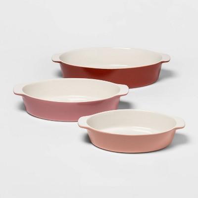 3pc Stoneware Oval Bakeware Set Pink - Threshold™