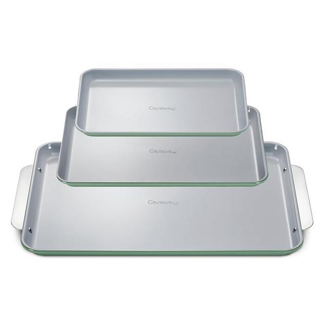 Caraway Non-Stick Ceramic Baking Sheet Trio - Naturally Slick Ceramic Coating - Non-Toxic, PTFE & PFOA Free - 18 x 13" Large, 15 x 10" Medium, & 9" x 13" Small - Sage