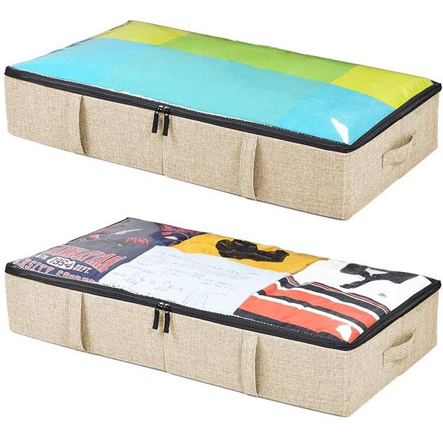 Underbed Storage Containers, Storage Bin for Clothes, Blankets, Shoes and Pillows, 2-Pack - 33x17x6in (Straw)