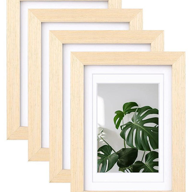 Egofine 5x7 Picture Frames Made of Solid Wood with Plexiglass, Display Pictures 3.5x5/4x6 with Mat or 5x7 Without Mat Set of 4 for Tabletop and Wall Mounting, Natural Wood