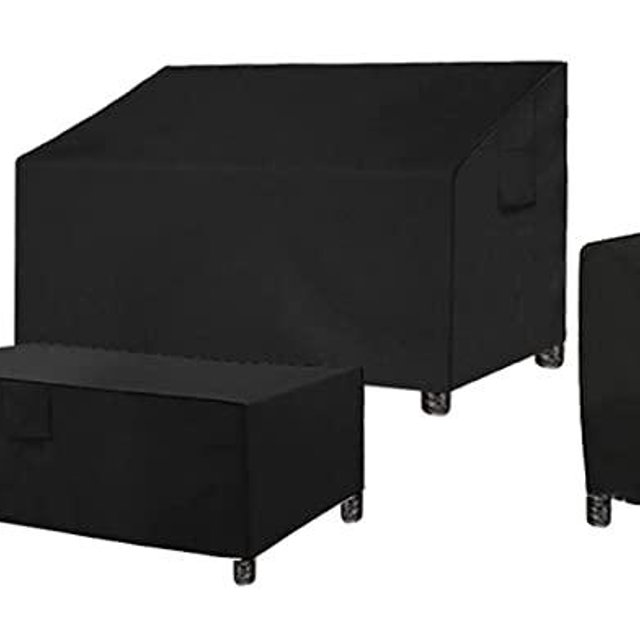 SIRUITON Patio Furniture Cover Set ,Fit for 4 Pieces Patio Outdoor Rattan, Wicker Chair Conversation Furniture Sets,600D Heavy Duty Durable and Water Resistant Fabric (Black)