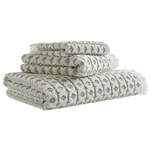 Stone & Beam Casual Sculpted Criss Cross Cotton Bath Towels, Set of 3, Charcoal