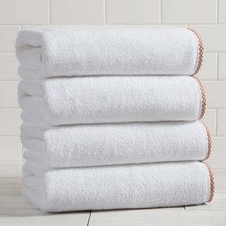 Valery Border-Stitched Bath Towel, Set of 4