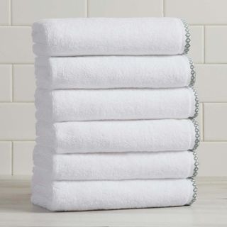 Valery Border-Stitched Hand Towel, Set of 6