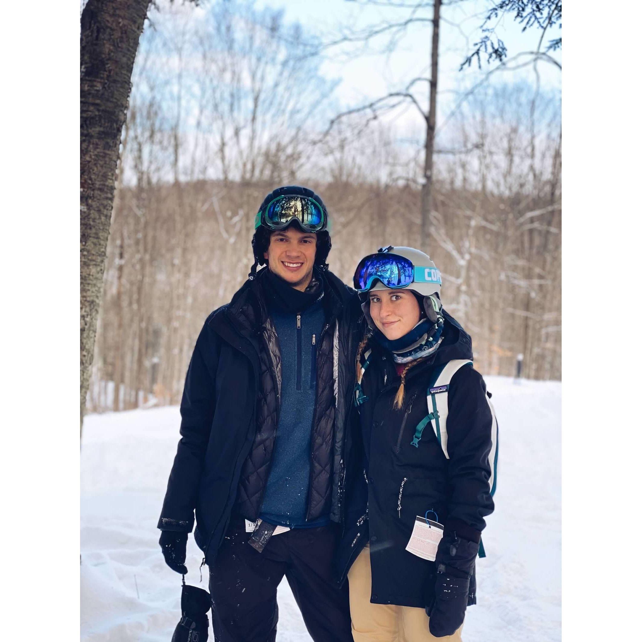 Winter 2020: Snowboarding at Shanty Creek Resort at the Sawka family condo. One of the couples favorite pastimes.