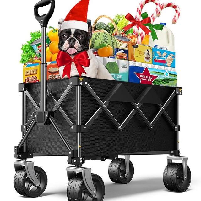 pikulLA Beach Wagon,Collapsible Wagon 220lbs with Big Wheels Foldable Wagon Carts,Portable Utility for Garden Grocery Sports Camping All Terrain-Black