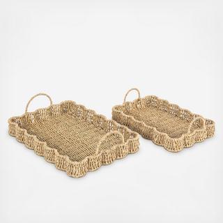 Woven Seagrass Scalloped 2-Piece Rectangular Tray