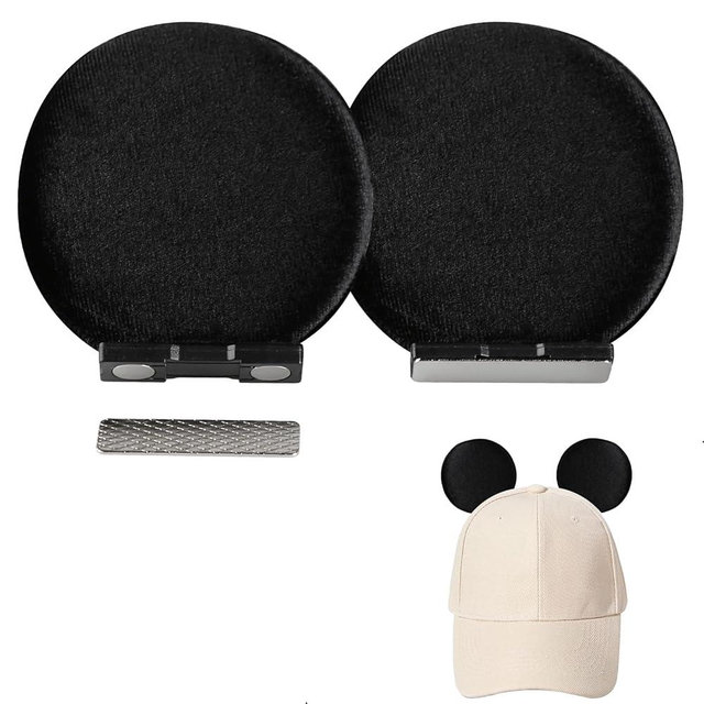 Magnetic Mouse Ears for Hats, Removable Magnet Minni Ear for Cap, Interchangeable Mouse Ears for Baseball Hat, Clip-On Hat Accessory, Lightweight Velvet, Theme Park Gifts, Adults and Kids