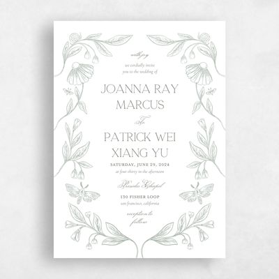 White Greenery Wedding Invitation - Gaspard Portrait